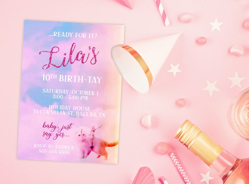 Taylor Swift Themed Birth-tay Party Invitation Watercolor sky Lover Inspired Girl Woman Birthday Party image 4