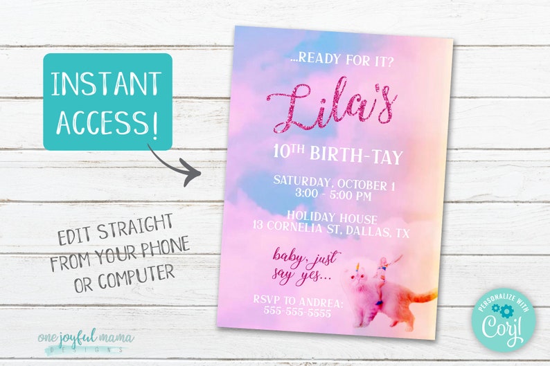 Taylor Swift Themed Birth-tay Party Invitation Watercolor sky Lover Inspired Girl Woman Birthday Party image 2