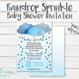 Baby Shower Sprinkle Invitation Set Party Pack ADD-ON Raindrop Sprinkle Baby Shower Baby Sprinkle Clouds Raindrop Blue image 2