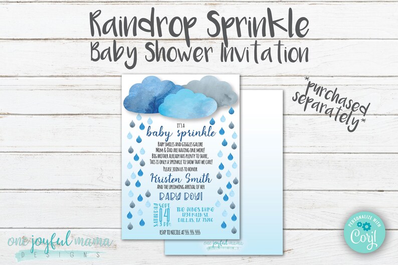 Baby Shower Sprinkle Invitation Set Party Pack ADD-ON Raindrop Sprinkle Baby Shower Baby Sprinkle Clouds Raindrop Blue image 2