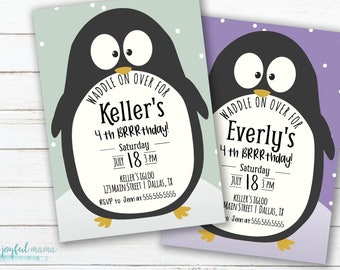 Penguin Birthday Party Invitation - Toddler Boy Girl Birthday Theme - Gender Neutral - DIY - Instant Download, Customize & Print at Home