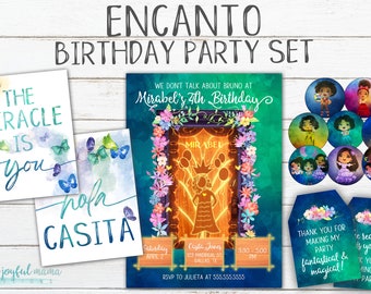 Encanto Magical Birthday Party Invitation Set - Casita Door floral - Kids Birthday Party - Instant Download, Customize & Print at Home