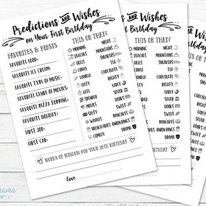 First Birthday Party Predictions - Fragebogen Aktivitätsspiel - Geschenk zum ersten Geburtstag