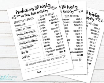 First Birthday Party Predictions - Questionnaire Activity Game - Gift for First Birthday