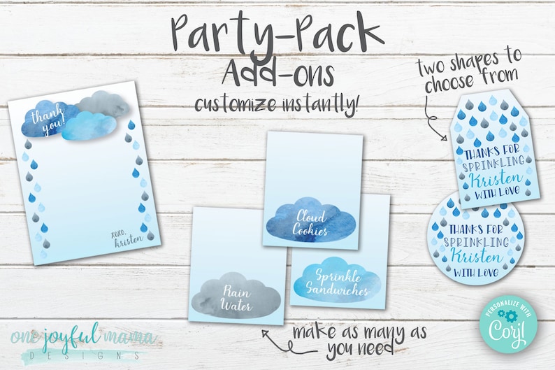 Baby Shower Sprinkle Invitation Set Party Pack ADD-ON Raindrop Sprinkle Baby Shower Baby Sprinkle Clouds Raindrop Blue image 1