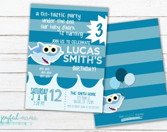 Baby Shark Birthday Party Invitation - Toddler Boy Birthday Party Theme - Instant Download, Customize & Print at Home