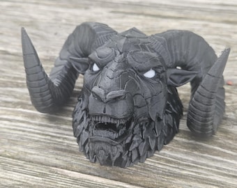 A1 Head of a RAM monster with white eyes emblem logo of a black demon large 5.5 in