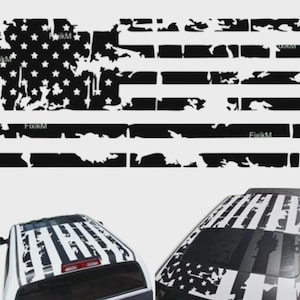 Large American flag vinyl decal graphics on roof hood tailgate truck or car