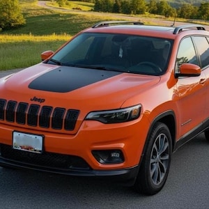 ジープ チェロキー ボンネットデカール：マットブラック ビニールグラフィック、2014-2021年式、米国製