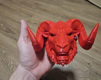 Custom 3D Printed Ram Head Hood Ornament & Emblem for Dodge Ram 1500 2500 3500 Pickup Truck - Red Aggressive Demon Beast Ram Emblem