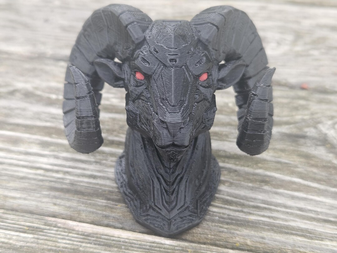 RED Eyes Ram Head Demon Logo 4 Inch – Black Goat Ram Figure With Horns ...