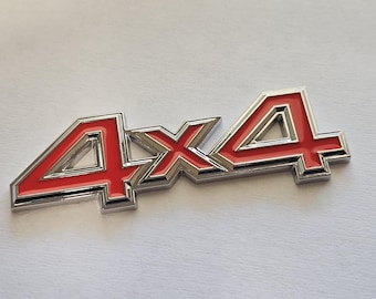 4x4 Metal Logo Silver & RED Car Rear Trunk Tailgate Emblem Badge