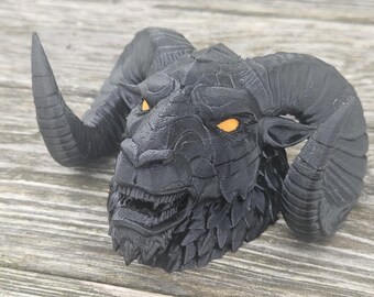 A1 Head of a RAM monster with orange eyes emblem logo of a black demon large 5.5 in