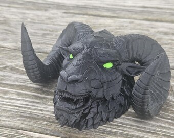 A1 Head of a RAM monster with rgeen eyes emblem logo of a black demon large 5.5 in