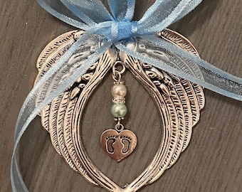 SALE!! Memorial Angel wing ornament, infant loss memorial charm, twin memorial,