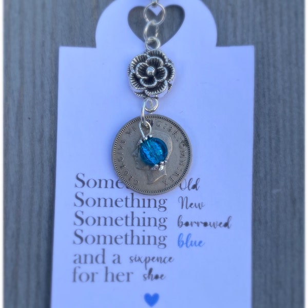 Something Old, New, Borrowed and blue wedding charm/ Lucky Sixpence Bridal