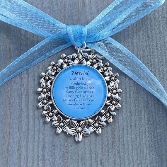 Daughter Wedding Charm/gift for Daughter on Her Wedding Day/ Gift for Bride  From Dad/ Gift to Bride From Mum/ Something Blue Bouquet Charm 