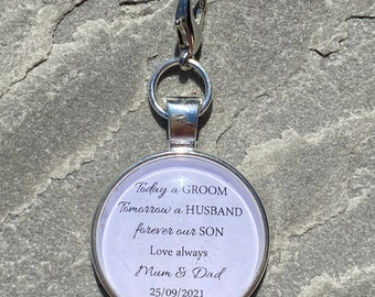 Gift to groom from parents, sentimental gift to groom, forever our son, today a groom lapel pin, lapel pin, boutonnière pin for groom.