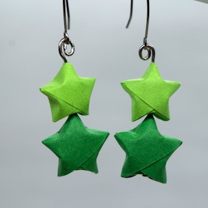Two-tone Green Origami Lucky Star Earrings