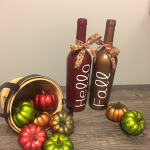 Hello Fall Wine Bottle Decor, Fall, Home Decor, Decor, Autumn, Wine Bottle Crafts,