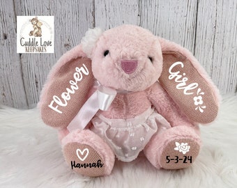 Flower Girl Bunny Stuffed Animal, Flower Girl Proposal, Blush Pink Rose Flower Girl Bunny Rabbit, Personalized Flower Girl Ring Bearer