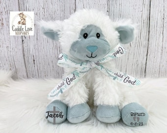 Baptism Lamb, Personalized Baptism Gift, Stuffed Animal Lamb Baptized Gift, Custom Baby Baptism Keepsake, Plush Lamb Baptism Gift Infant