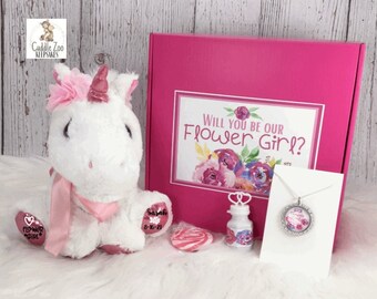 Flower Girl Gift CUSTOM MESSAGE Unicorn Flower Girl Wedding Gift Muted Colored Unicorn Personalized Keepsake Wedding Handkerchief