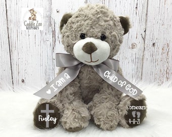 Personalised TEDDY BEAR /& BAG Christening Baptism Naming Day Boys and Girls GIFT