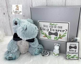 Ring Bearer T-Rex Dinosaur Proposal Box, Flower Girl TREX Proposal, Custom Ring Bearer Stuffed Animal Dinosaur, Wedding Party Gift Idea