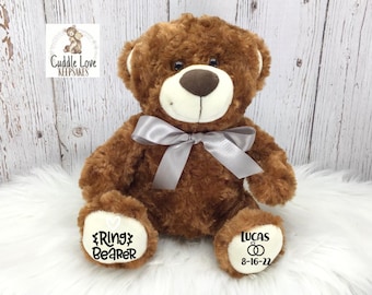 Ring Bearer Teddy Bear Stuffed Animal, Ring Bearer Proposal, Will You Be My Ring Bearer Personalized Gift, Wedding Party Personalized Gift