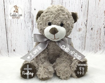 DEDICATION Teddy Bear, Personalized Dedication Stuffed Animal, Custom Dedication Gift, I Am a Child of God Dedicated Baby Gift Bear