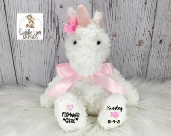 Flower Girl Gift CUSTOM MESSAGE Unicorn Flower Girl Wedding Gift Muted Colored Unicorn Personalized Keepsake Wedding Handkerchief