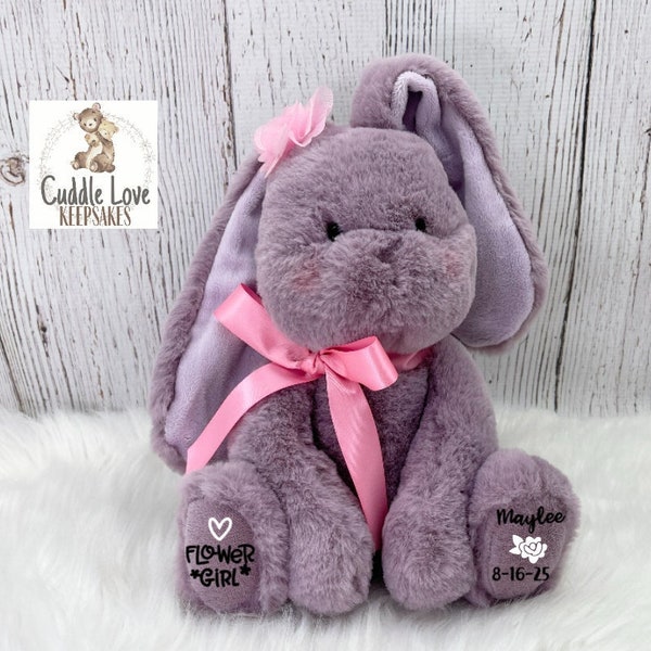 Flower Girl Bunny Stuffed Animal, Flower Girl Proposal, Personalized Flower Girl Gift, Custom Wedding Stuffed Animal, Wedding Party Gift