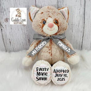 Adoption Kitty Cat Stuffed Animal, Personalized Adoption Gift, Custom Adoption Plush Kitten Cat, Gotcha Day Gift, Adoption Gift Plush