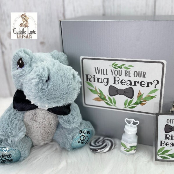 Ring Bearer T-Rex Dinosaur Proposal Box, Flower Girl TREX Proposal, Custom Ring Bearer Stuffed Animal Dinosaur, Wedding Party Gift Idea