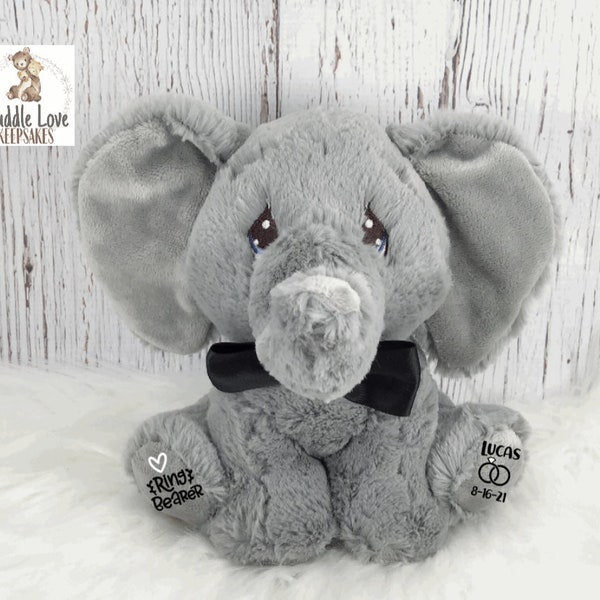 8" Ring Bearer Elephant, Ring Bearer Proposal Gift, Personalized Ring Bearer Stuffed Animal, Custom Flower Girl Gift, Plush Elephant Wedding