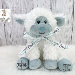 Baptism Lamb, Personalized Baptism Gift, Stuffed Animal Lamb Baptized Gift, Custom Baby Baptism Keepsake, Plush Lamb Baptism Gift Infant