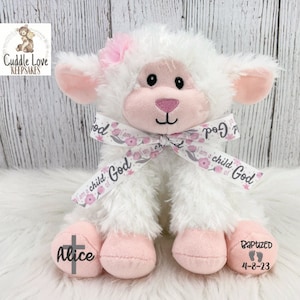 Baptism Lamb, Personalized Baptism Gift, Stuffed Animal Lamb Baptized Gift, Custom Baby Baptism Keepsake, Plush Lamb Baptism Gift Infant