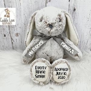 Adoption Bunny Rabbit Stuffed Animal, Personalized Adoption Gift, Custom Adoption Plush Bunny, Gotcha Day Gift, Adoption Gift Plush Animal