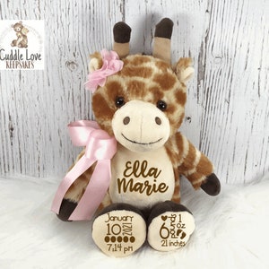 8" Giraffe Birth Stats, Plush Giraffe Newborn Gift, Giraffe Baby Stats, Plush Giraffe Baby Girl, Giraffe Nursery Decor, Baby Boy Birth Stats