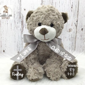 DEDICATION Teddy Bear, Personalized Dedication Stuffed Animal, Custom Dedication Gift, I Am a Child of God Dedicated Baby Gift Bear