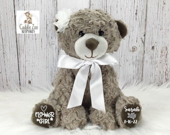 Flower Girl Teddy Bear Stuffed Animal, Flower Girl Proposal, Will You Be My Flower Girl Personalized Gift, Flower Girl Wedding Party Custom
