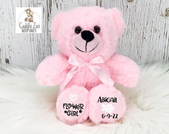 6" Flower Girl Bear, Personalized Flower Girl Proposal Gift, Flower Girl Teddy Bear, Custom Wedding Party Gift, Custom Pink Flower Girl Bear