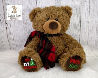 1st Christmas 13" Bear, My First Christmas 2023 Personalized Teddy Bear, Custom Baby's 1st Christmas Stuffed Bear, My 1st Christmas Gift