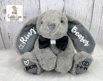 Ring Bearer Bunny Stuffed Animal, Flower Girl Proposal, Ring Bearer Proposal, Will You Be My, Wedding Party Gift, Custom Flower Girl Gift