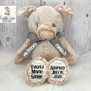 Adoption Pig Stuffed Animal, Personalized Adoption Gift, Custom Adoption Plush Pig Piglet, Gotcha Day Gift, Adoption Gift Plush Animal Idea