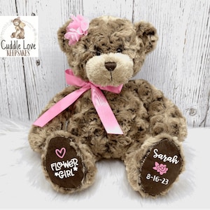 Flower Girl Teddy Bear, Flower Girl Proposal, Flower Girl Stuffed Bear, Personalized Flower Girl Gift, Custom Flower Girl Stuffed Animal