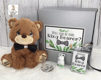 Ring Bearer Proposal Gift Box, Teddy Bear Ring Bearer Gift, Custom Ring Bearer Stuffed Animal Bear, Wedding Party Proposal Box Gift Idea