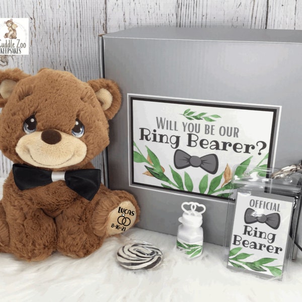 Ring Bearer Proposal Gift Box, Teddy Bear Ring Bearer Gift, Custom Ring Bearer Stuffed Animal Lion, Wedding Party Proposal Box Gift Idea