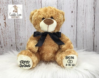 Ring Bearer Teddy Bear Stuffed Animal, Ring Bearer Proposal, Will You My Ring Bearer Personalized Gift, Wedding Party Gift, Bridesmaid Gift